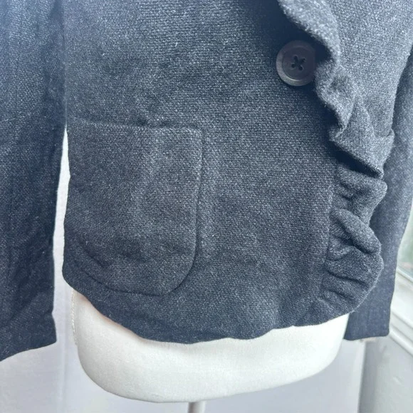 J CREW Jacket 100% Wool Ruffles‎ Preppy Black Academia Womens Sz 0 XS/Small - Picture 5 of 11